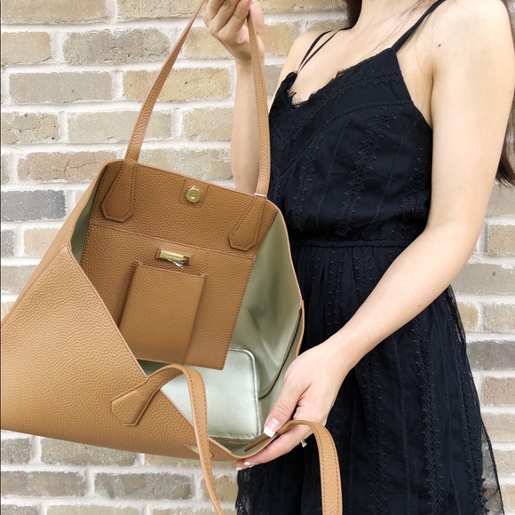 Tory Burch Perry Tote Large Leather Bark Gold - Picture 4 of 8